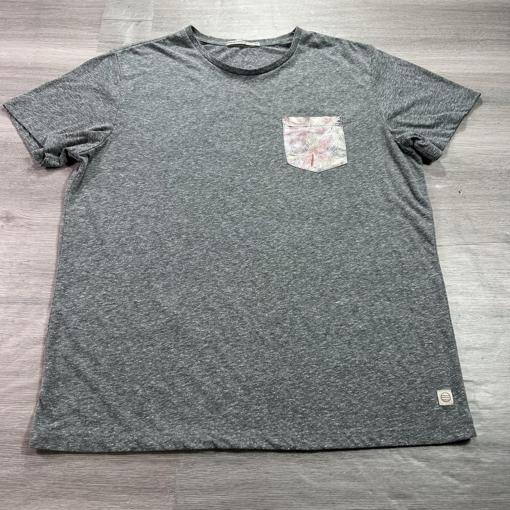 Marine Layer Re-Spun Shirt Mens M/L Gray Heather Floral Pocket Casual Tee